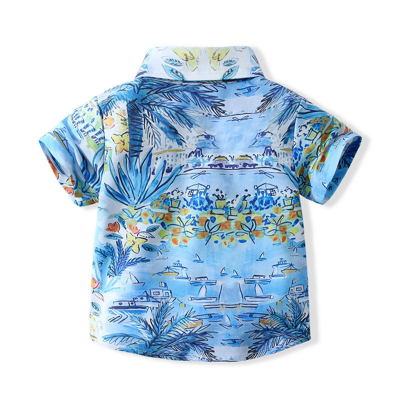 2 Pieces Set Baby Kid Boys Print Shirts And Solid Color Shorts Wholesale 221216308