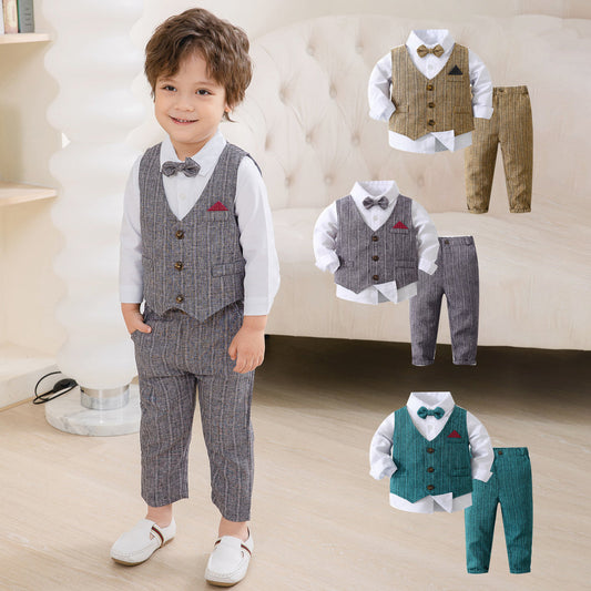 3 Pieces Set Baby Kid Boys Dressy Party Solid Color Vests Waistcoats And Bow Shirts And Pants Suits Wholesale 221216358