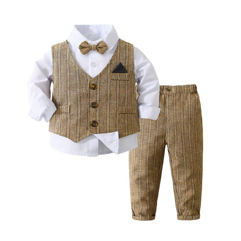 3 Pieces Set Baby Kid Boys Dressy Party Solid Color Vests Waistcoats And Bow Shirts And Pants Suits Wholesale 221216358