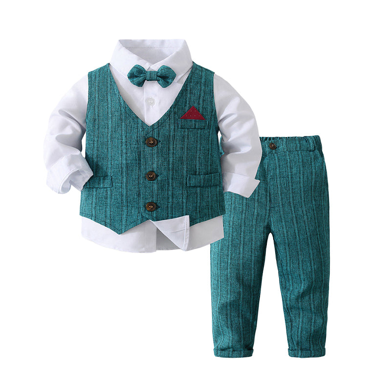 3 Pieces Set Baby Kid Boys Dressy Party Solid Color Vests Waistcoats And Bow Shirts And Pants Suits Wholesale 221216358