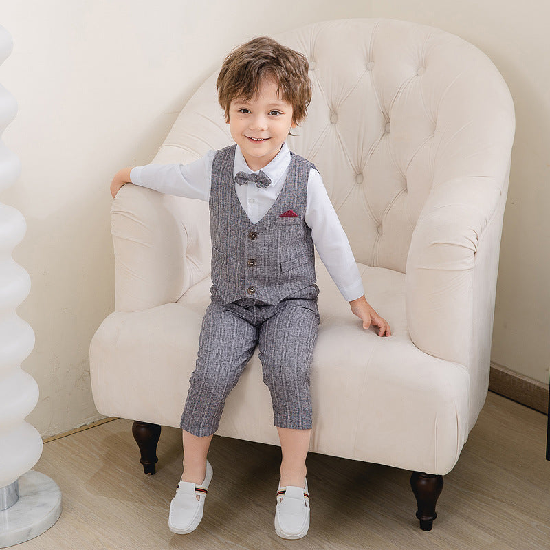 3 Pieces Set Baby Kid Boys Dressy Party Solid Color Vests Waistcoats And Bow Shirts And Pants Suits Wholesale 221216358