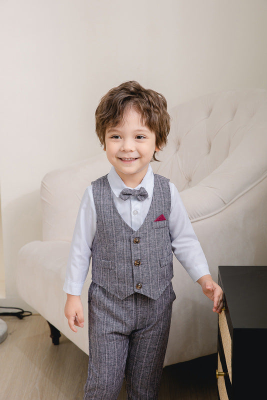 3 Pieces Set Baby Kid Boys Dressy Party Solid Color Vests Waistcoats And Bow Shirts And Pants Suits Wholesale 221216358