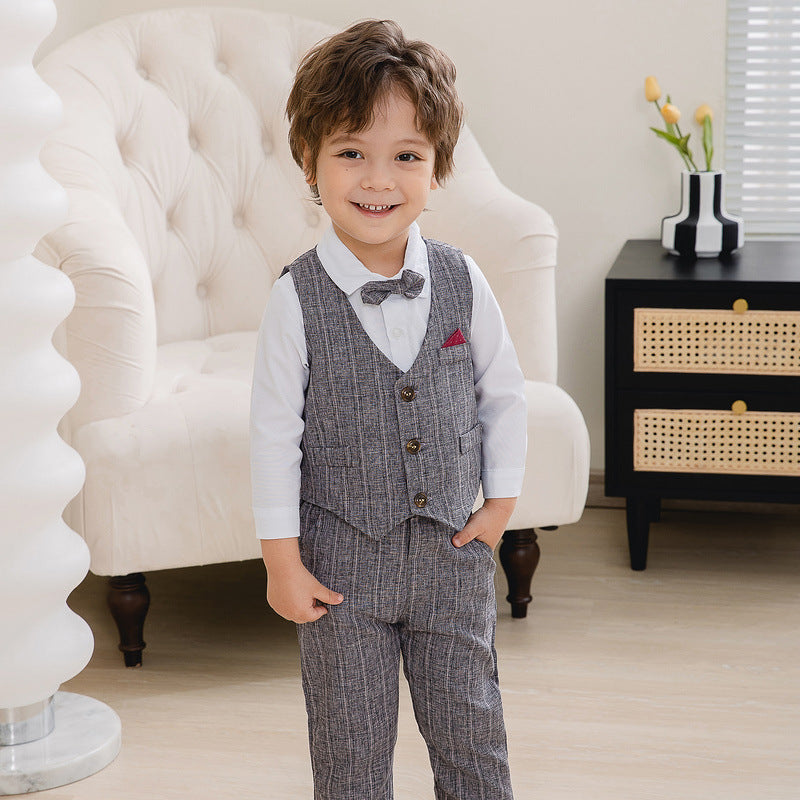 3 Pieces Set Baby Kid Boys Dressy Party Solid Color Vests Waistcoats And Bow Shirts And Pants Suits Wholesale 221216358