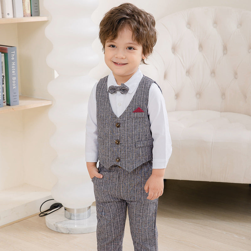 3 Pieces Set Baby Kid Boys Dressy Party Solid Color Vests Waistcoats And Bow Shirts And Pants Suits Wholesale 221216358