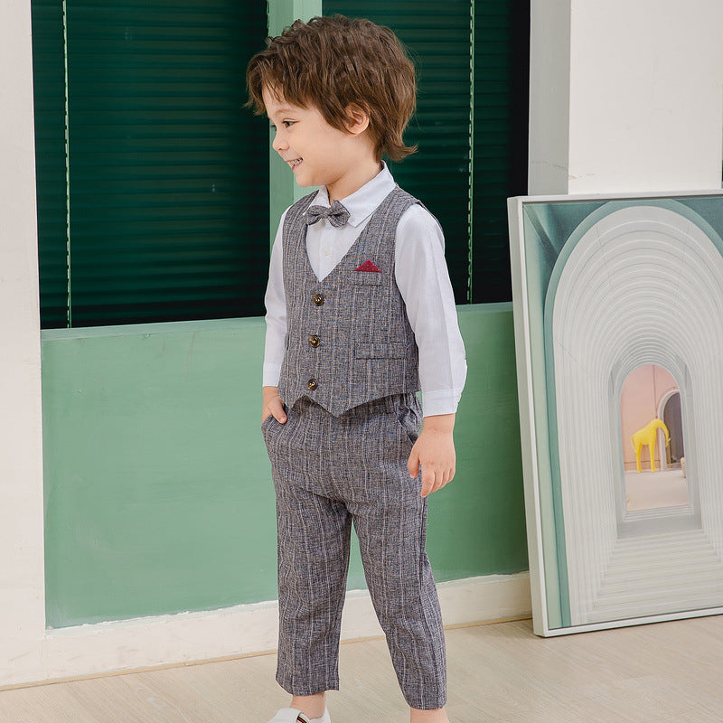 3 Pieces Set Baby Kid Boys Dressy Party Solid Color Vests Waistcoats And Bow Shirts And Pants Suits Wholesale 221216358