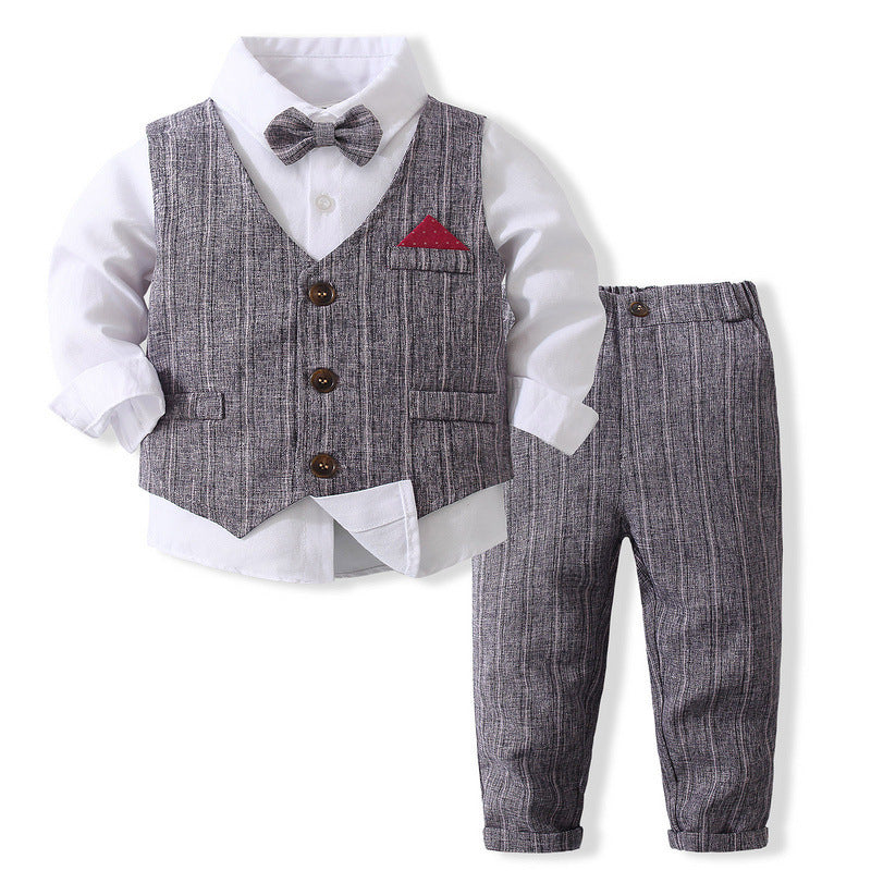 3 Pieces Set Baby Kid Boys Dressy Party Solid Color Vests Waistcoats And Bow Shirts And Pants Suits Wholesale 221216358