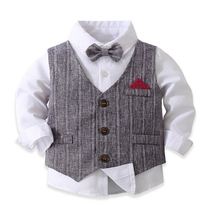 3 Pieces Set Baby Kid Boys Dressy Party Solid Color Vests Waistcoats And Bow Shirts And Pants Suits Wholesale 221216358