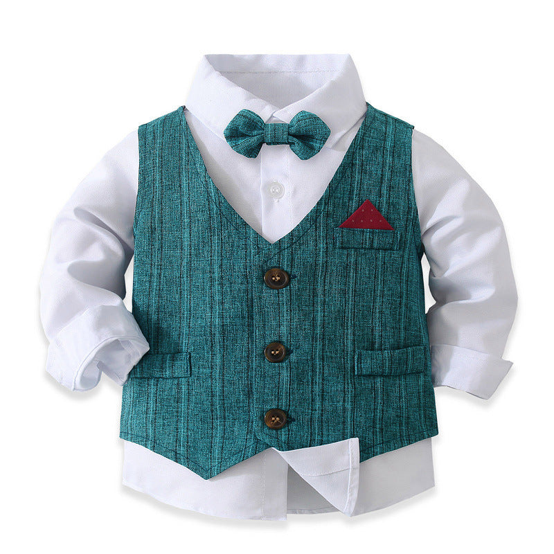 3 Pieces Set Baby Kid Boys Dressy Party Solid Color Vests Waistcoats And Bow Shirts And Pants Suits Wholesale 221216358