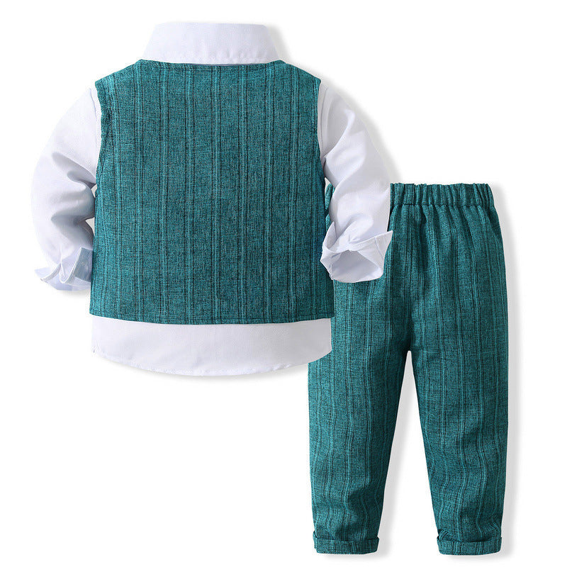 3 Pieces Set Baby Kid Boys Dressy Party Solid Color Vests Waistcoats And Bow Shirts And Pants Suits Wholesale 221216358