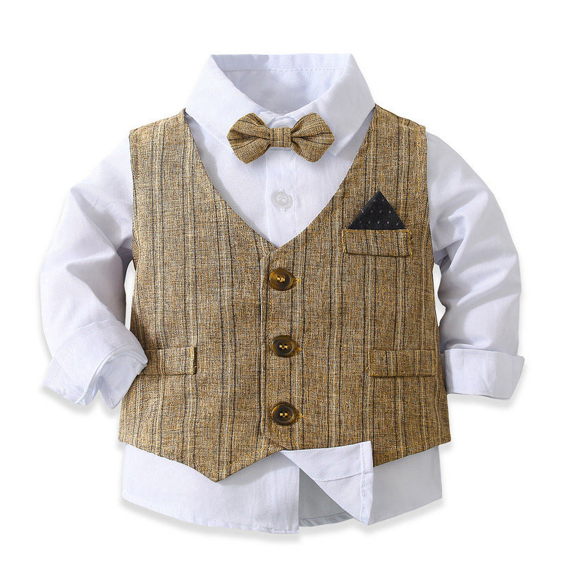 3 Pieces Set Baby Kid Boys Dressy Party Solid Color Vests Waistcoats And Bow Shirts And Pants Suits Wholesale 221216358