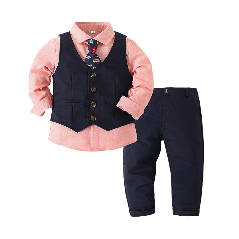 3 Pieces Set Baby Kid Boys Dressy Party Solid Color Vests Waistcoats And Bow Shirts And Pants Suits Wholesale 221216360