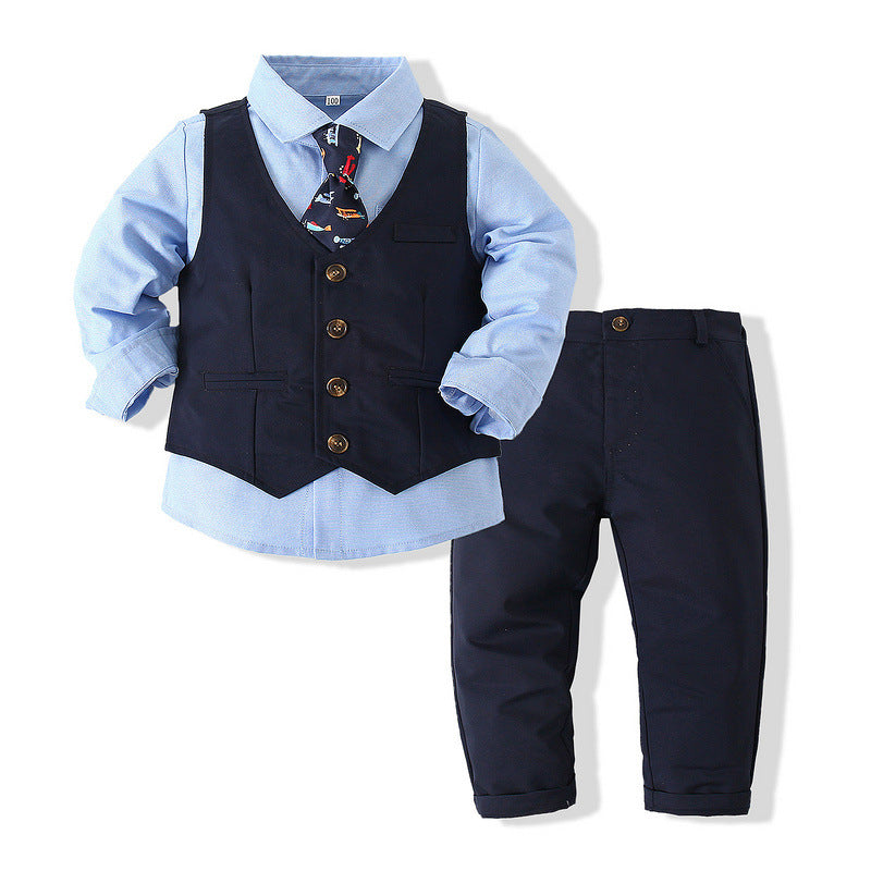 3 Pieces Set Baby Kid Boys Dressy Party Solid Color Vests Waistcoats And Bow Shirts And Pants Suits Wholesale 221216360