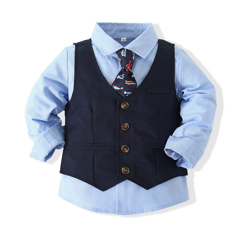 3 Pieces Set Baby Kid Boys Dressy Party Solid Color Vests Waistcoats And Bow Shirts And Pants Suits Wholesale 221216360