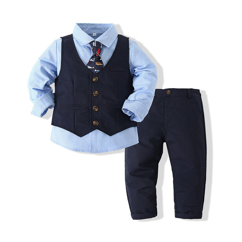 3 Pieces Set Baby Kid Boys Dressy Party Solid Color Vests Waistcoats And Bow Shirts And Pants Suits Wholesale 221216360