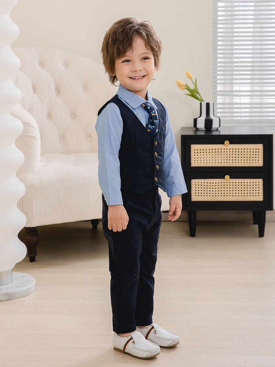 3 Pieces Set Baby Kid Boys Dressy Party Solid Color Vests Waistcoats And Bow Shirts And Pants Suits Wholesale 221216360