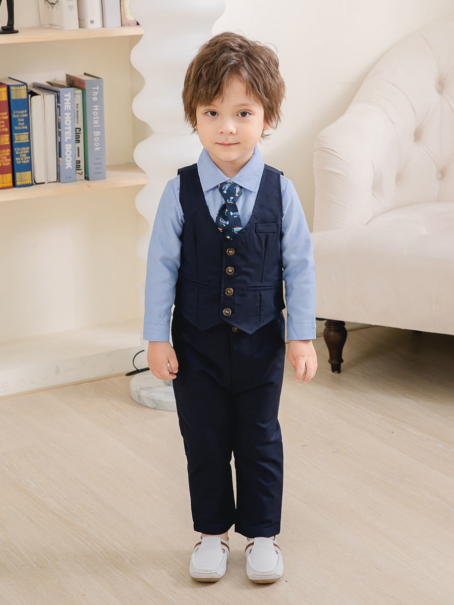 3 Pieces Set Baby Kid Boys Dressy Party Solid Color Vests Waistcoats And Bow Shirts And Pants Suits Wholesale 221216360