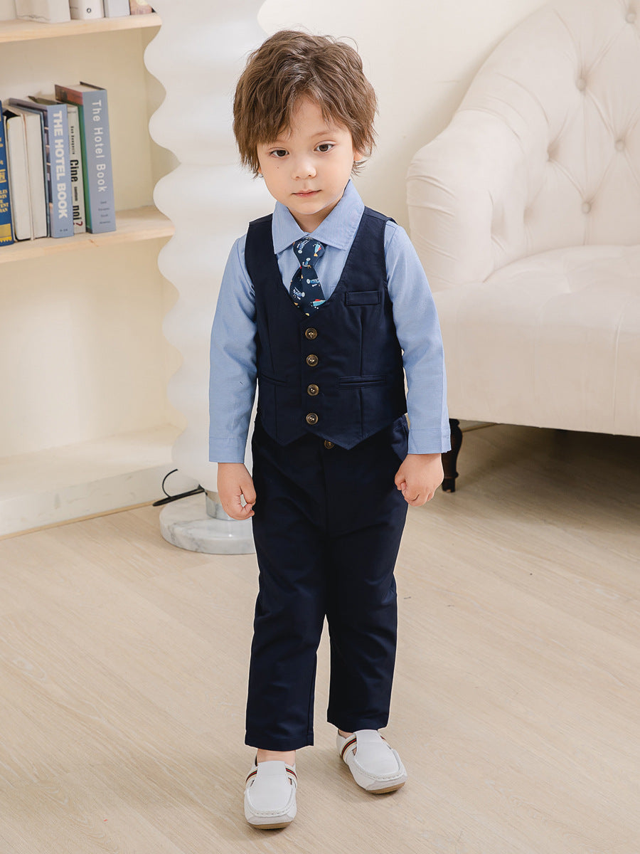 3 Pieces Set Baby Kid Boys Dressy Party Solid Color Vests Waistcoats And Bow Shirts And Pants Suits Wholesale 221216360