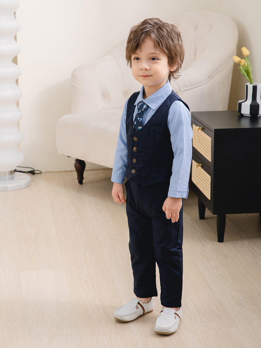 3 Pieces Set Baby Kid Boys Dressy Party Solid Color Vests Waistcoats And Bow Shirts And Pants Suits Wholesale 221216360