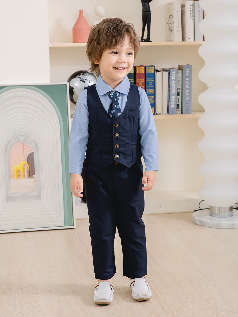 3 Pieces Set Baby Kid Boys Dressy Party Solid Color Vests Waistcoats And Bow Shirts And Pants Suits Wholesale 221216360