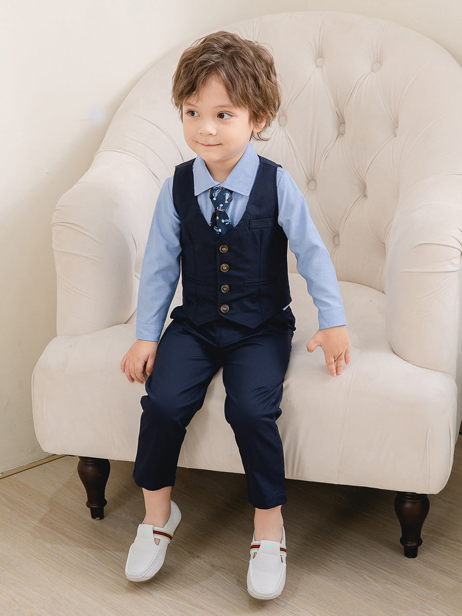 3 Pieces Set Baby Kid Boys Dressy Party Solid Color Vests Waistcoats And Bow Shirts And Pants Suits Wholesale 221216360