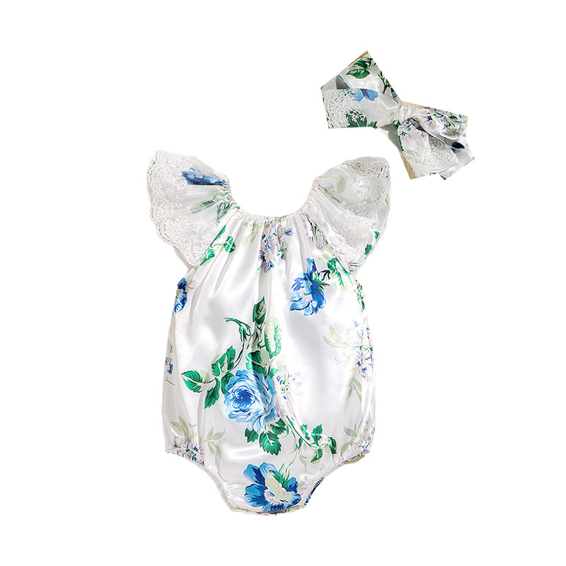 Baby Girls Flower Lace Print Rompers Wholesale 221216361