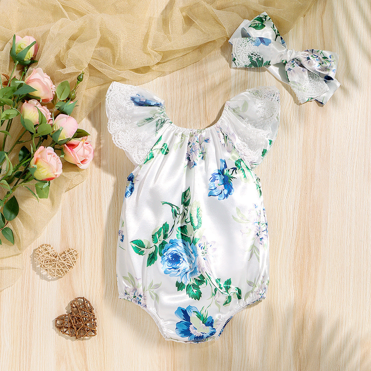 Baby Girls Flower Lace Print Rompers Wholesale 221216361