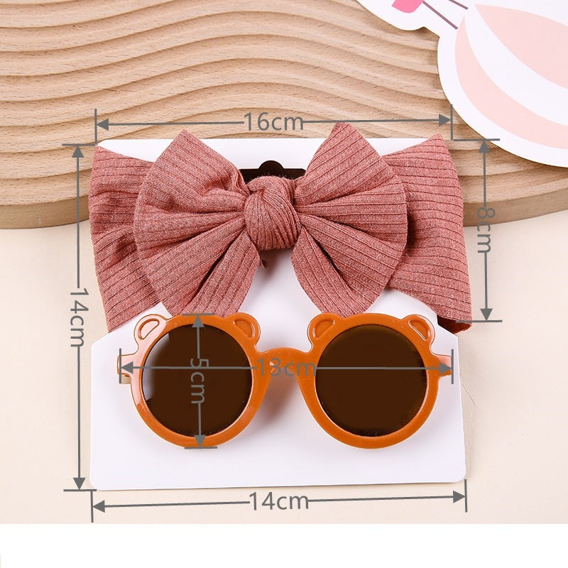 2 Pieces Set Girls Solid Color Cartoon Glasses And Bow Headwear Wholesale 221216369