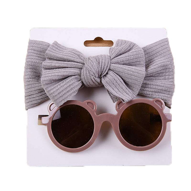 2 Pieces Set Girls Solid Color Cartoon Glasses And Bow Headwear Wholesale 221216369