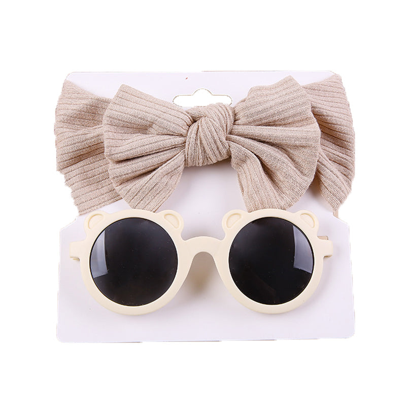 2 Pieces Set Girls Solid Color Cartoon Glasses And Bow Headwear Wholesale 221216369