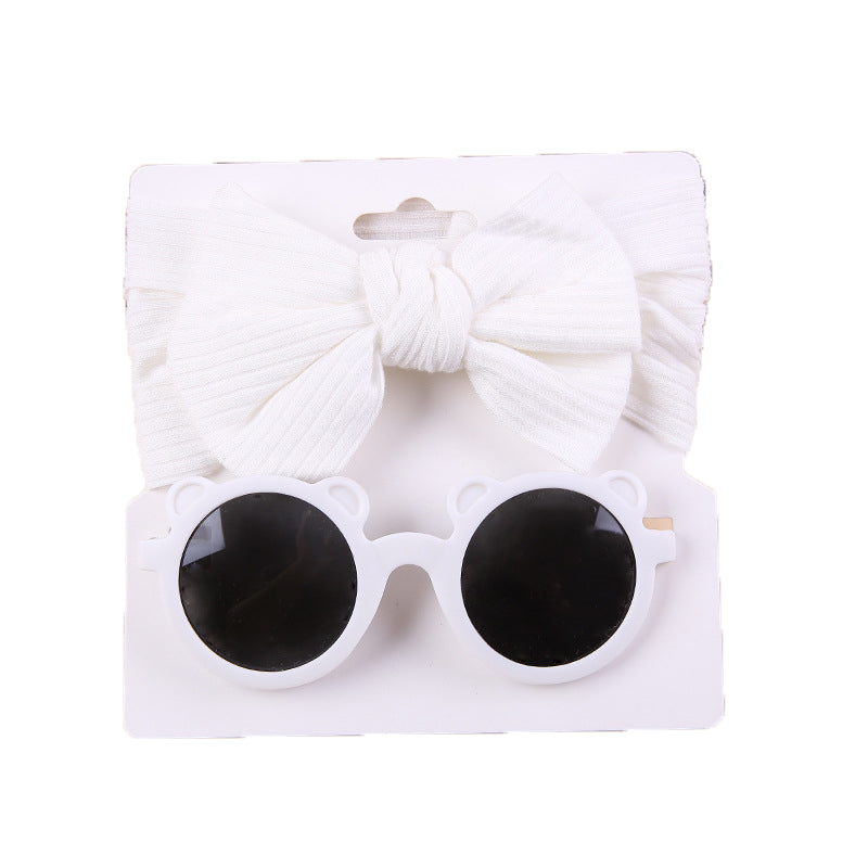 2 Pieces Set Girls Solid Color Cartoon Glasses And Bow Headwear Wholesale 221216369