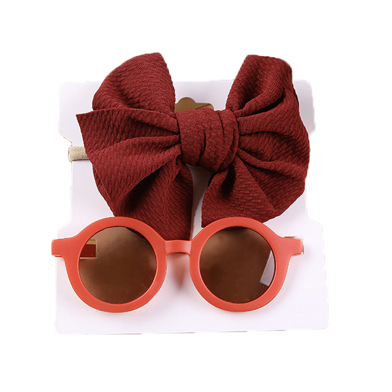 2 Pieces Set Girls Solid Color Bow Headwear And Glasses Wholesale 221216383