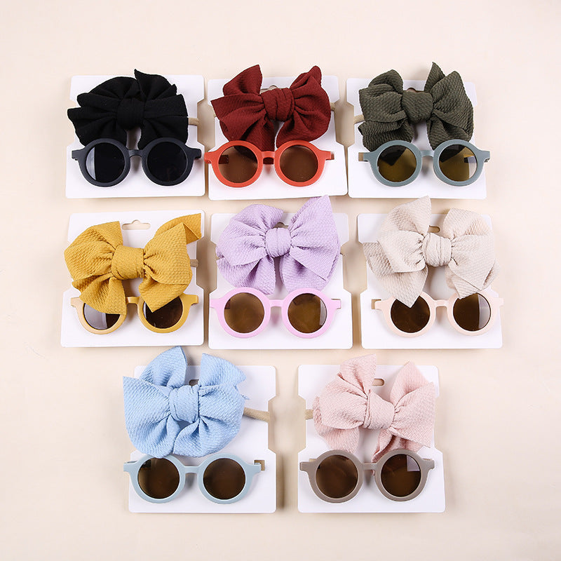 2 Pieces Set Girls Solid Color Bow Headwear And Glasses Wholesale 221216383