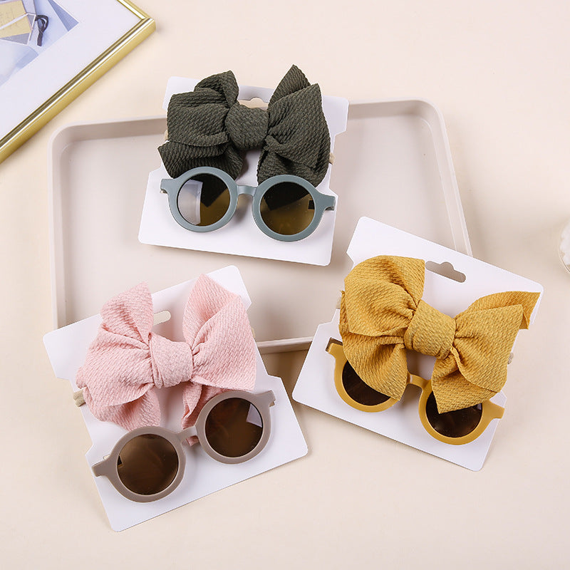 2 Pieces Set Girls Solid Color Bow Headwear And Glasses Wholesale 221216383