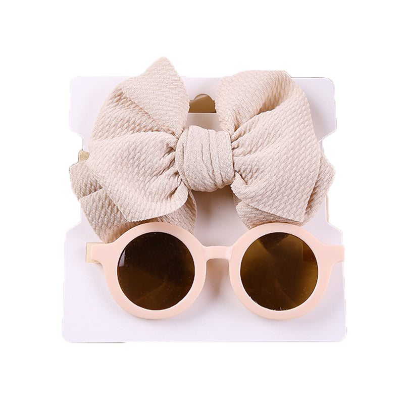 2 Pieces Set Girls Solid Color Bow Headwear And Glasses Wholesale 221216383