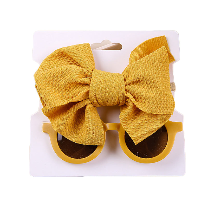 2 Pieces Set Girls Solid Color Bow Headwear And Glasses Wholesale 221216383