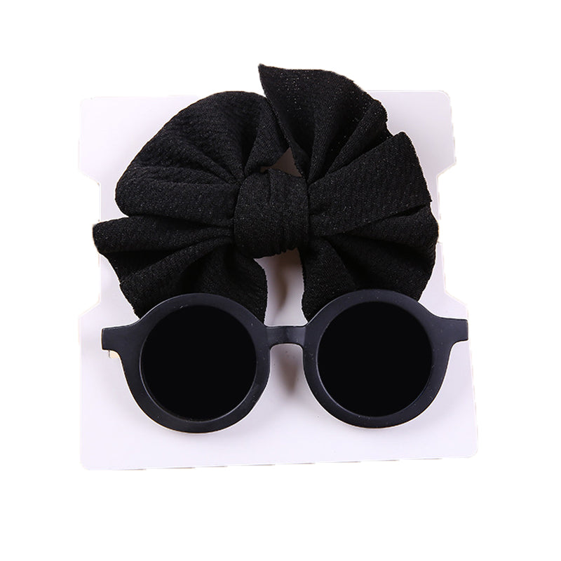 2 Pieces Set Girls Solid Color Bow Headwear And Glasses Wholesale 221216383