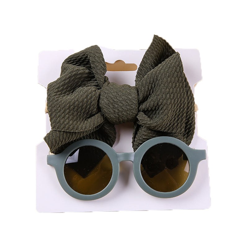 2 Pieces Set Girls Solid Color Bow Headwear And Glasses Wholesale 221216383