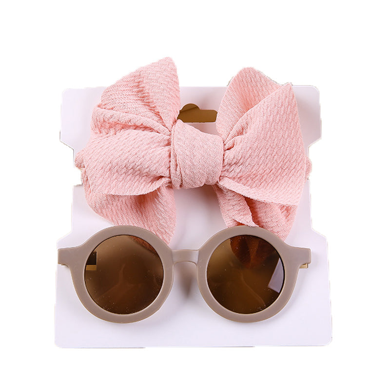 2 Pieces Set Girls Solid Color Bow Headwear And Glasses Wholesale 221216383