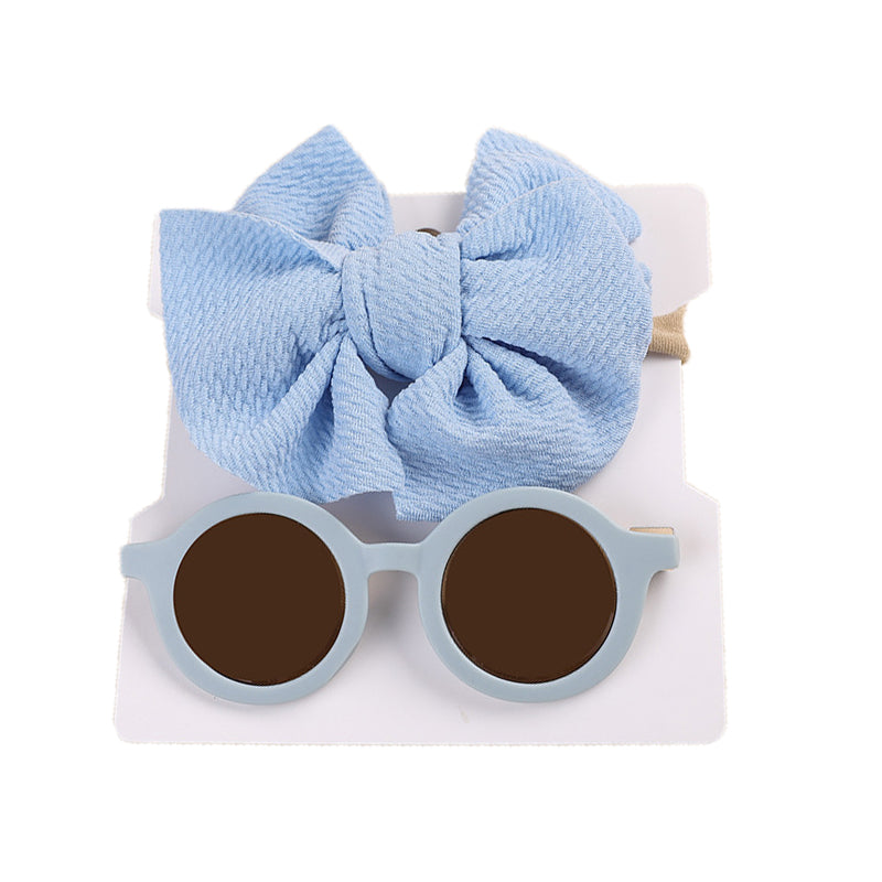 2 Pieces Set Girls Solid Color Bow Headwear And Glasses Wholesale 221216383