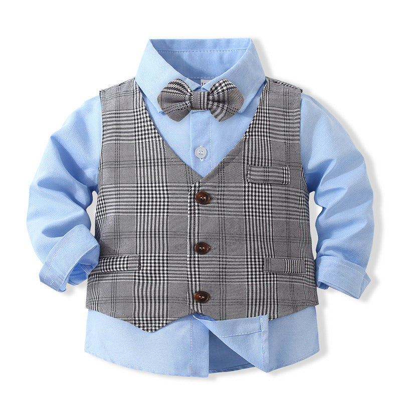 3 Pieces Set Baby Kid Boys Birthday Party Bow Shirts And Checked Vests Waistcoats And Pants Wholesale 221216398