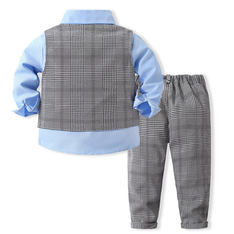 3 Pieces Set Baby Kid Boys Birthday Party Bow Shirts And Checked Vests Waistcoats And Pants Wholesale 221216398