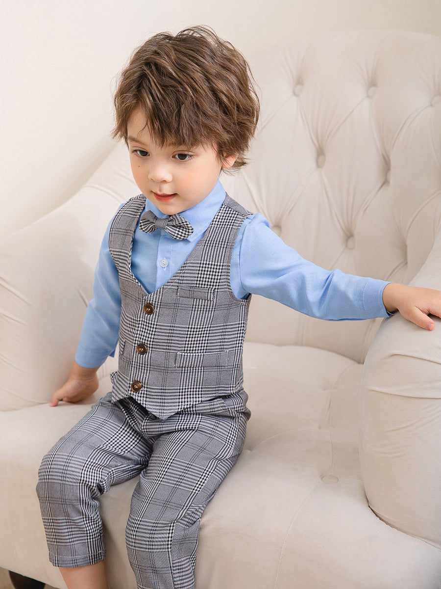 3 Pieces Set Baby Kid Boys Birthday Party Bow Shirts And Checked Vests Waistcoats And Pants Wholesale 221216398