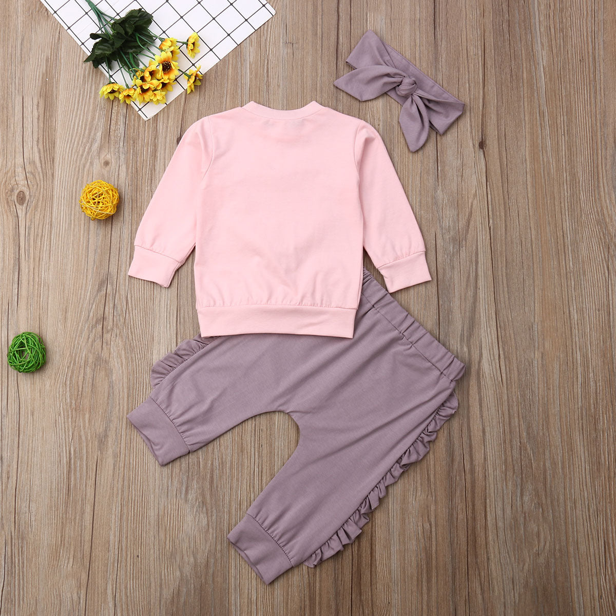 3 Pieces Set Baby Kid Girls Love heart Tops Solid Color Pants And Bow Headwear Wholesale 22121640