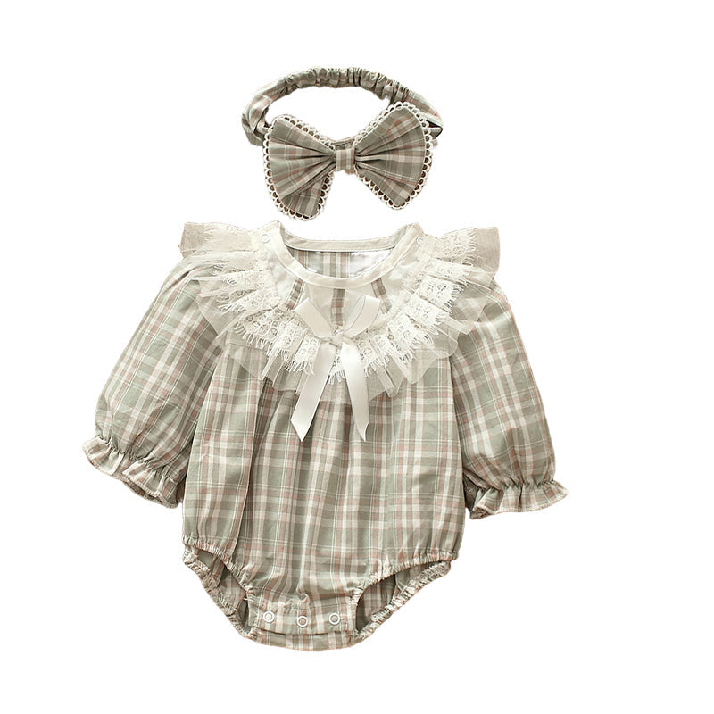 Baby Girls Checked Bow Lace Rompers Accessories Headwear Wholesale 221216414