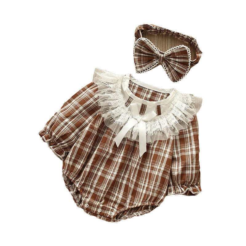 Baby Girls Checked Bow Lace Rompers Accessories Headwear Wholesale 221216414