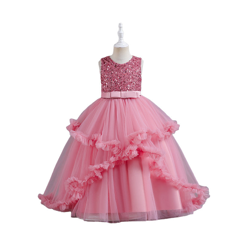 Kid Big Kid Girls Bow Christmas Birthday Party Dresses Princess Dresses Wholesale 221216416