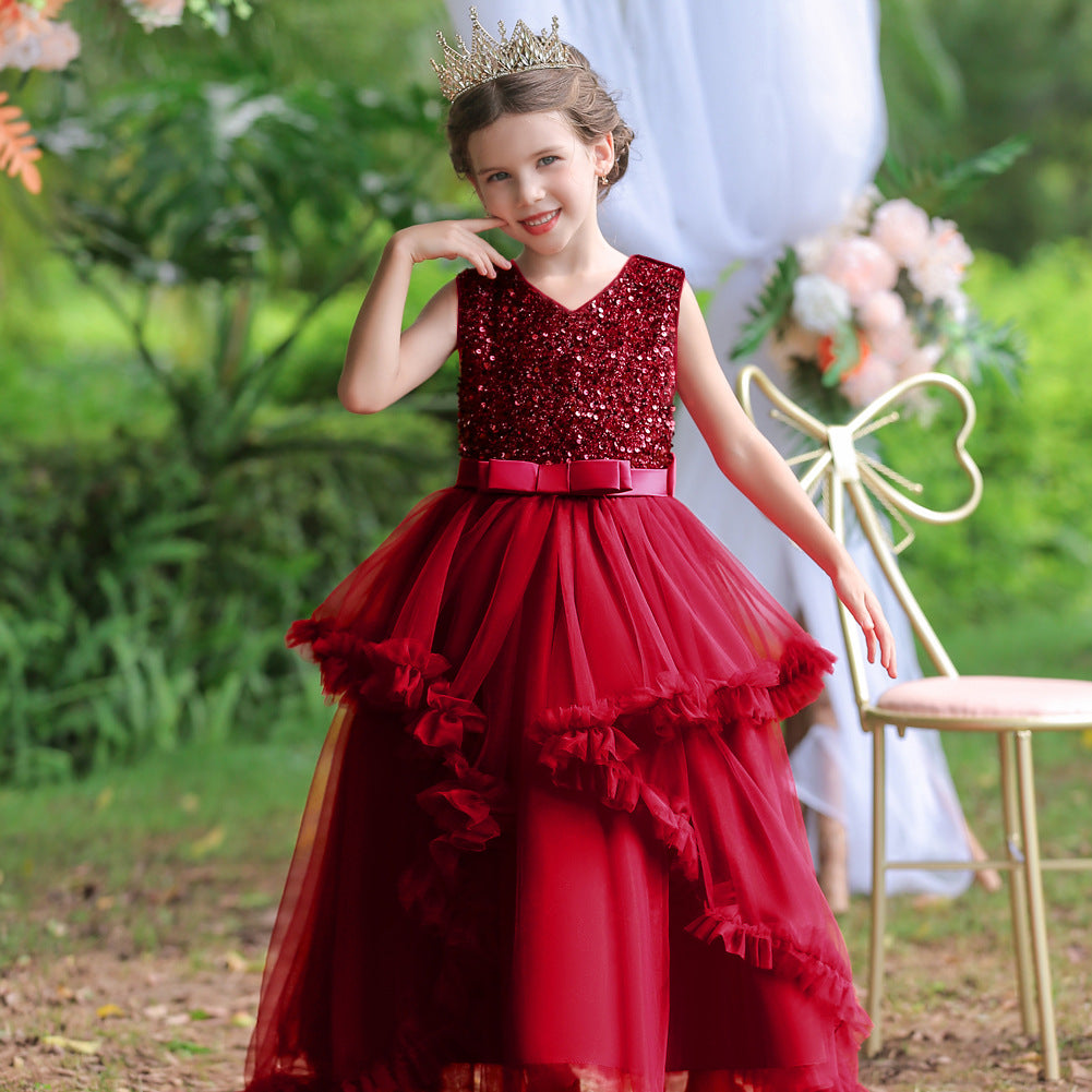 Kid Big Kid Girls Bow Christmas Birthday Party Dresses Princess Dresses Wholesale 221216416