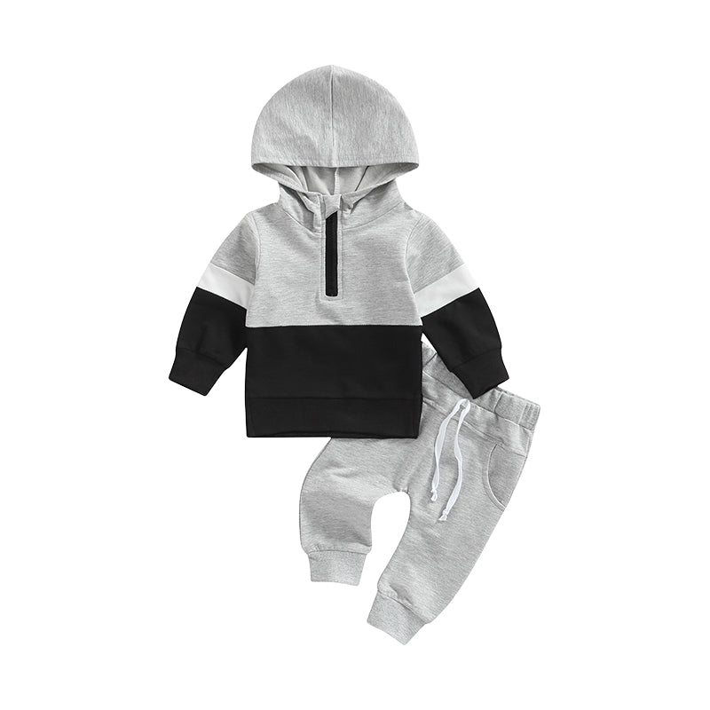 2 Pieces Set Baby Kid Unisex Color-blocking Hoodies Swearshirts And Solid Color Pants Wholesale 221216426