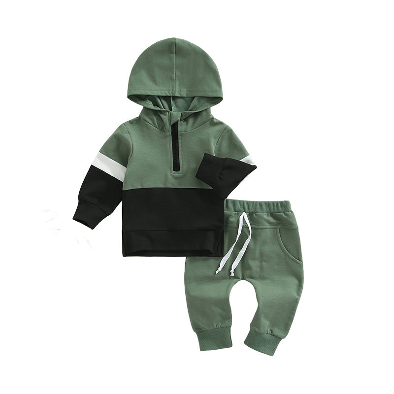 2 Pieces Set Baby Kid Unisex Color-blocking Hoodies Swearshirts And Solid Color Pants Wholesale 221216426