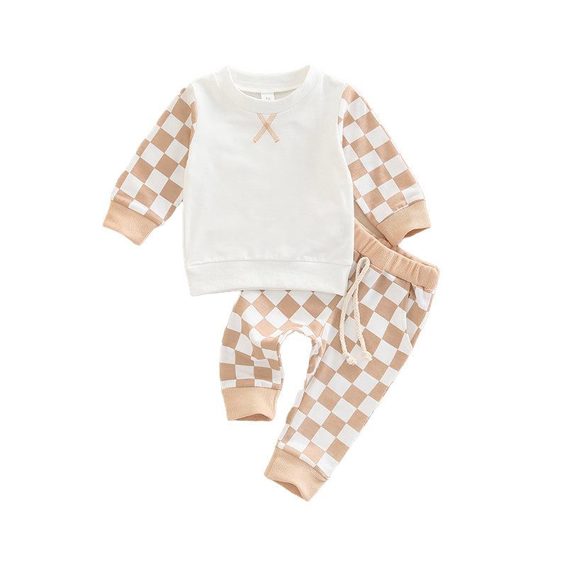 2 Pieces Set Baby Kid Unisex Checked Hoodies Swearshirts And Ribbon Pants Wholesale 221216429